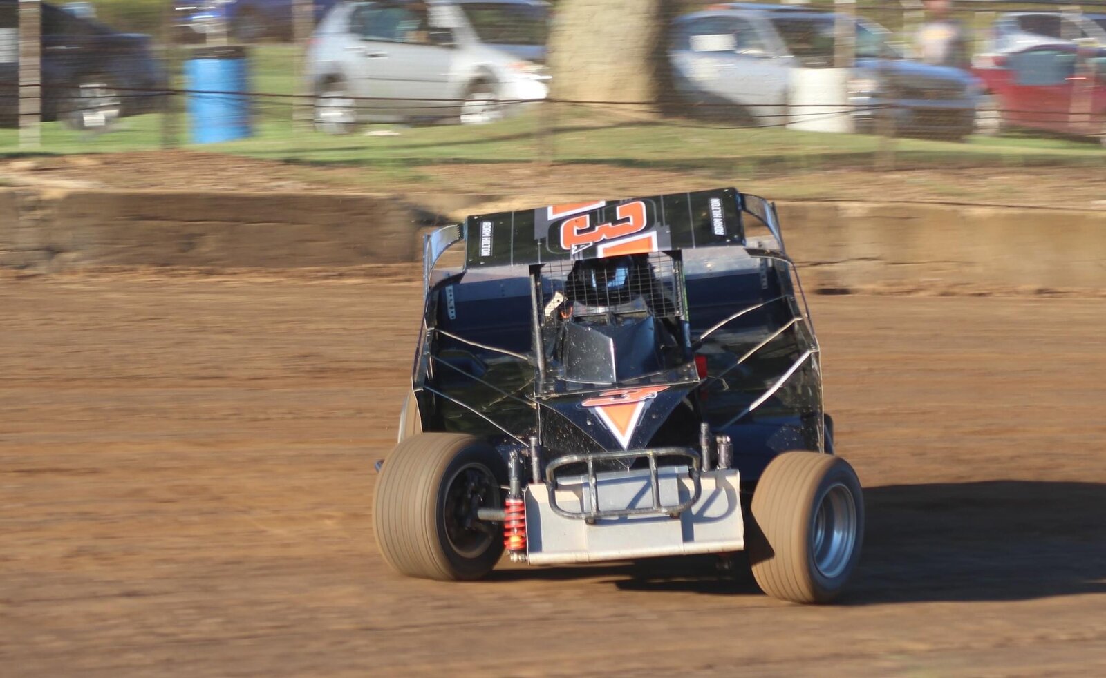 Adam Hilton's No. 3a modified racing on dirt, BRP Modified Tour