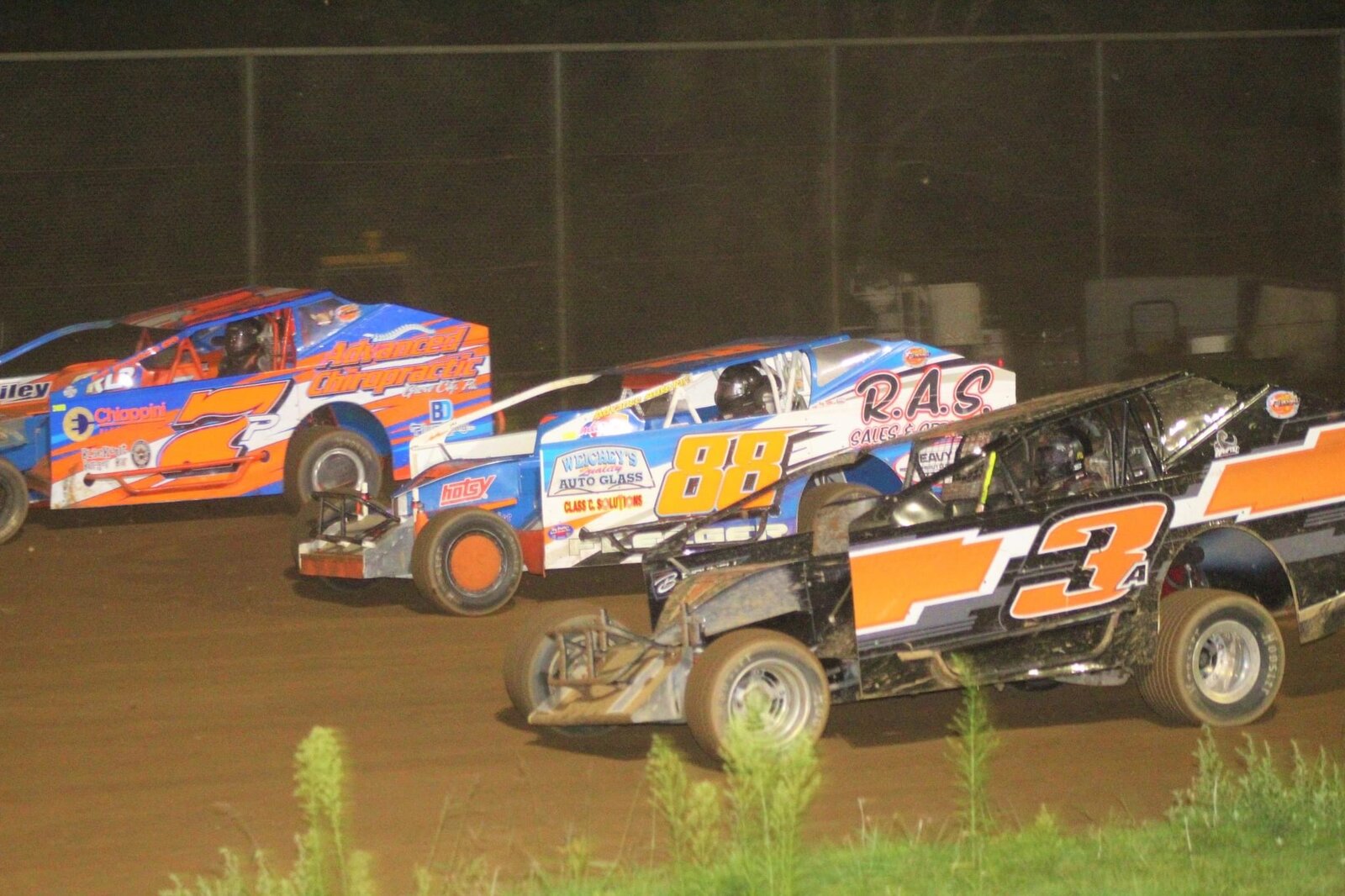 Adam Hilton's No. 3a modified racing three-wide, BRP Modified Tour